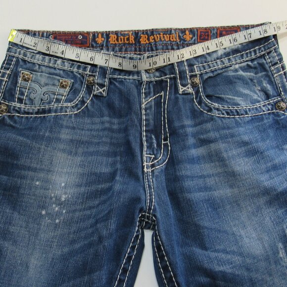 Rock Revival Men's Relaxed Distressed Straight-Fit Bootcut Blue Jeans Size 34 - Picture 11 of 14